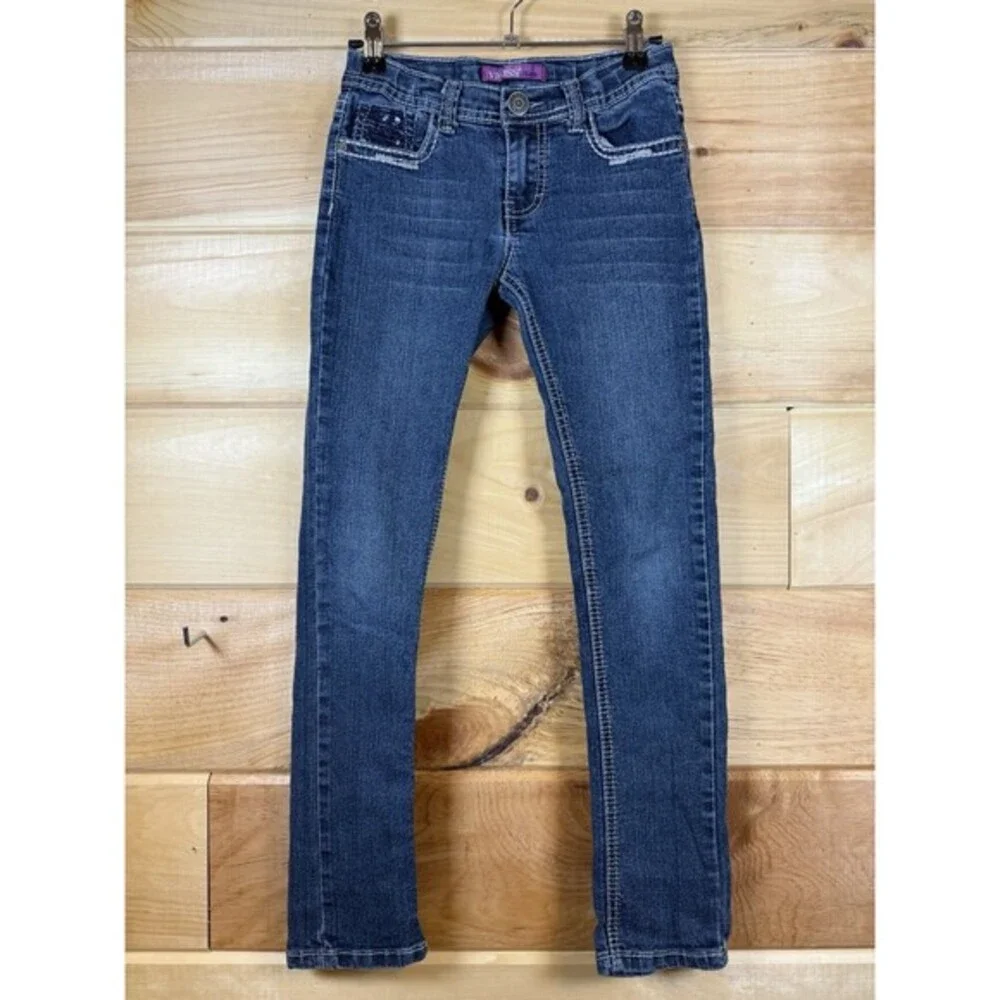 Vigoss denim Jeans decorative stitching Girls‎ Size 10 Blue Sequence Pockets